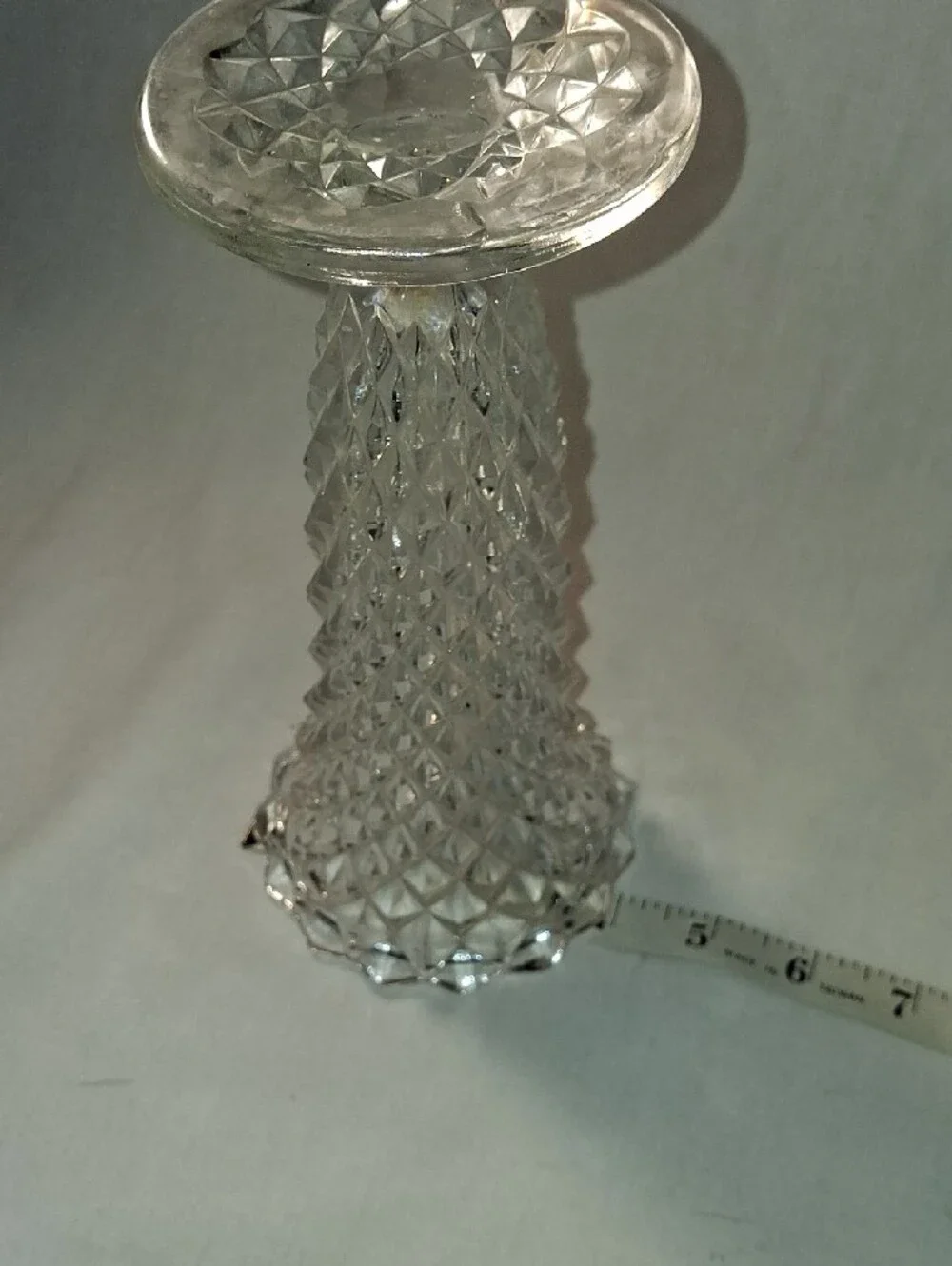 Vintage Clear Glass Diamond Pattern Vase Trumpet Style Glass Vase